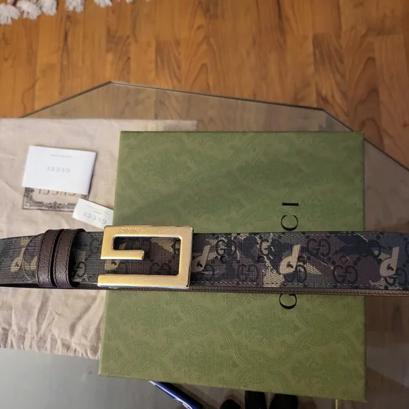 Authentic Palace x Gucci Supreme G Square Buckle Reverrsible Camouflage Belt
